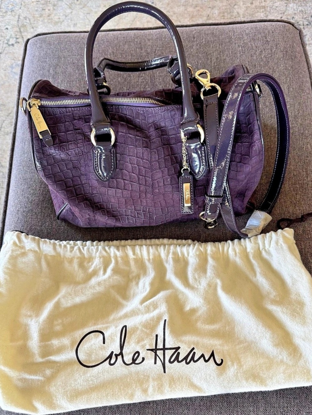 Cole Haan Crocodile-Embossed Satchel in Purple